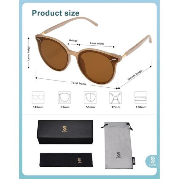 ⚡SOJOS Womens Jelly Brown Classic Round Retro Vintage Large Frame Sunglasses - Picture 5 of 5